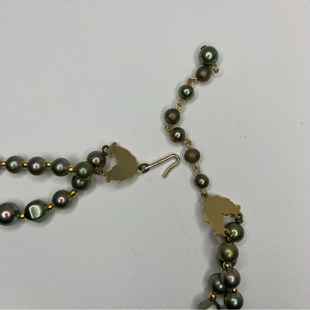Vintage Japanese Double Strand Chunky Green and Gold Large Beaded Necklace - Picture 7 of 9